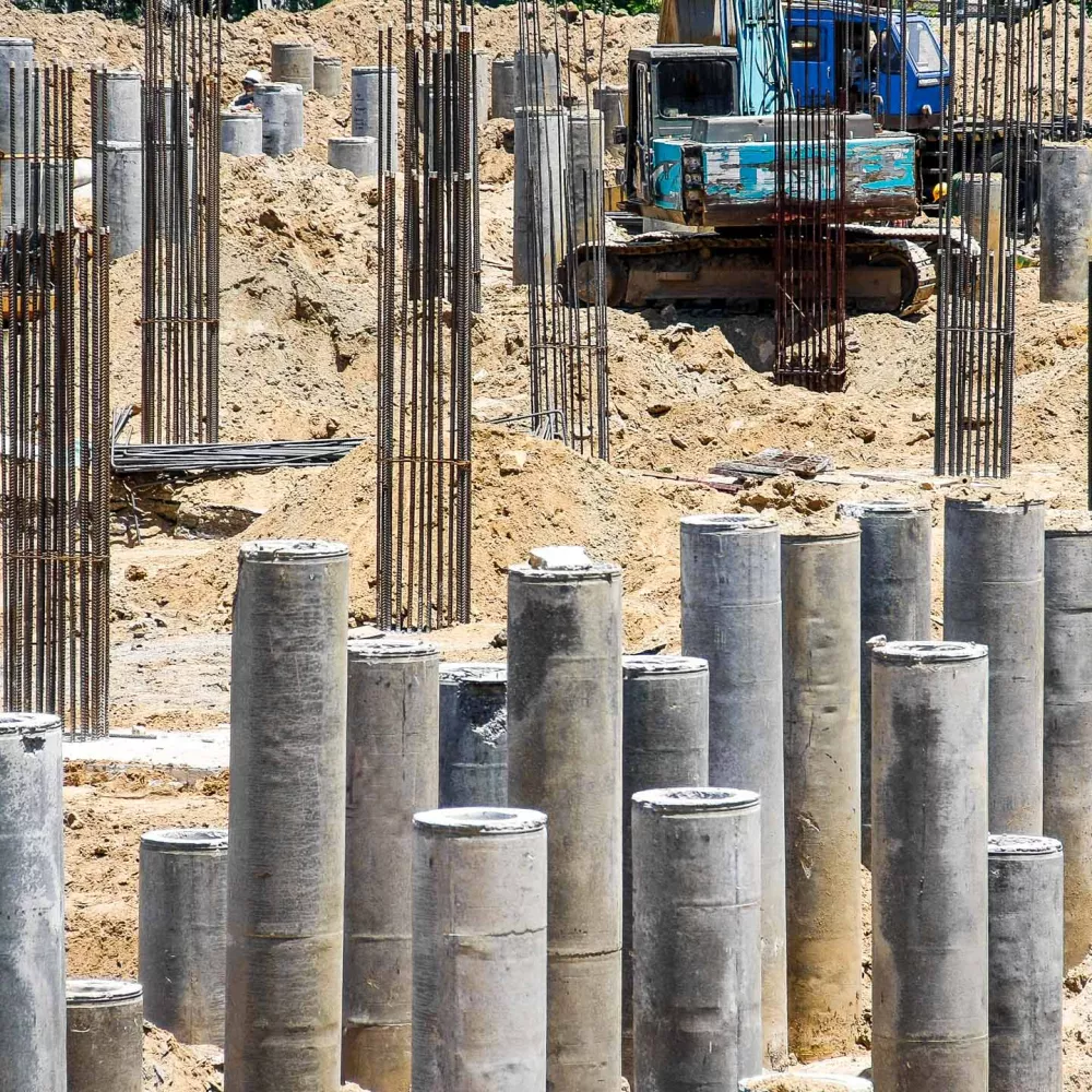 Piles in ground at pile driving site