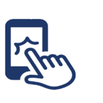 Blue icon of hand on touchscreen