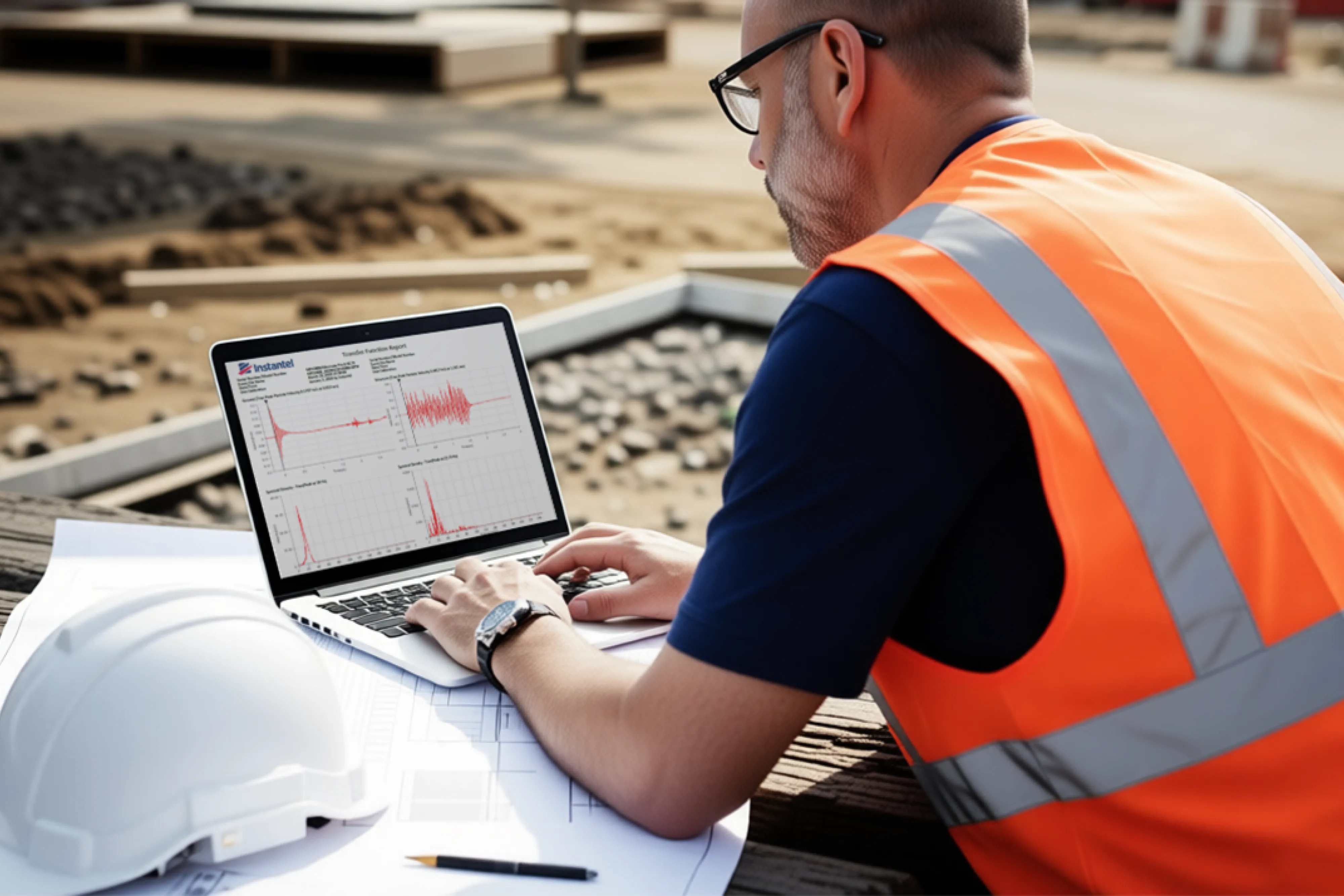 Image of engineer looking at a laptop with a transfer function report