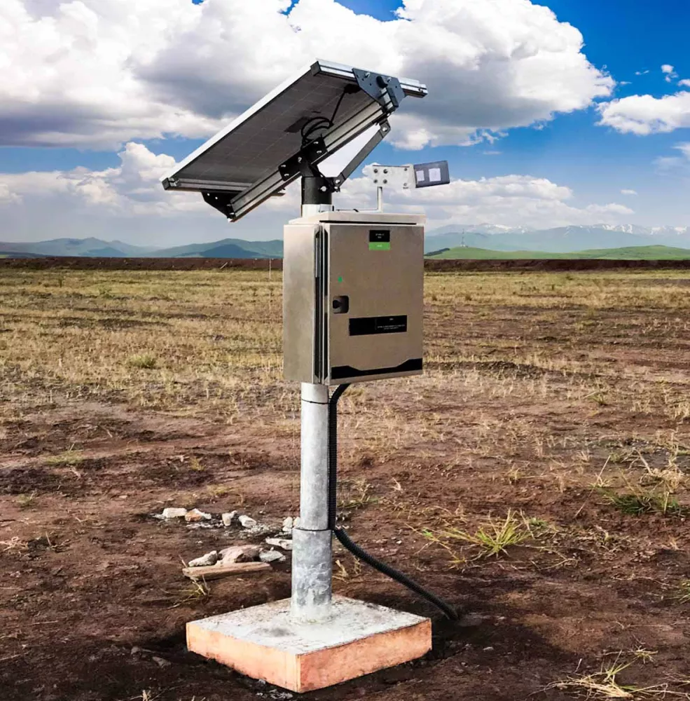 Remote access monitoring box in empty field