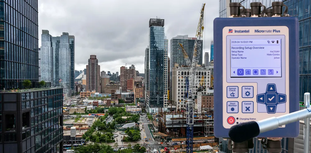 An image of the New York skyline with a Micromate Plus and sound microphone
