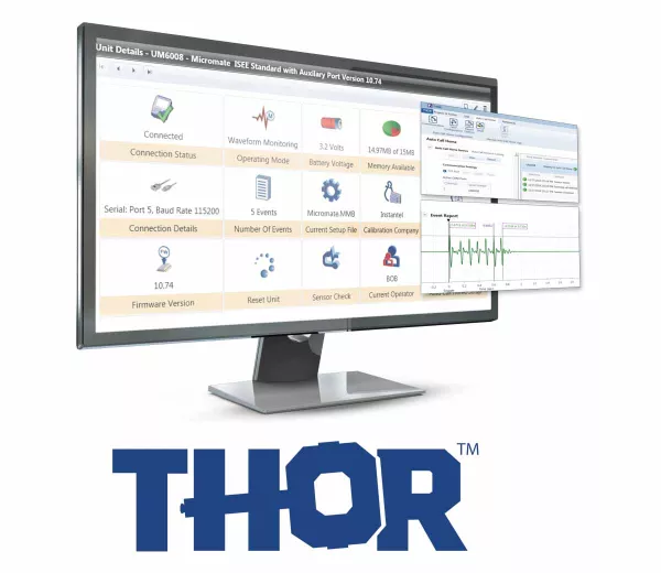 THOR software display on computer screen with logo below