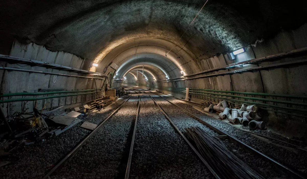 Construction in underground train tunnel
