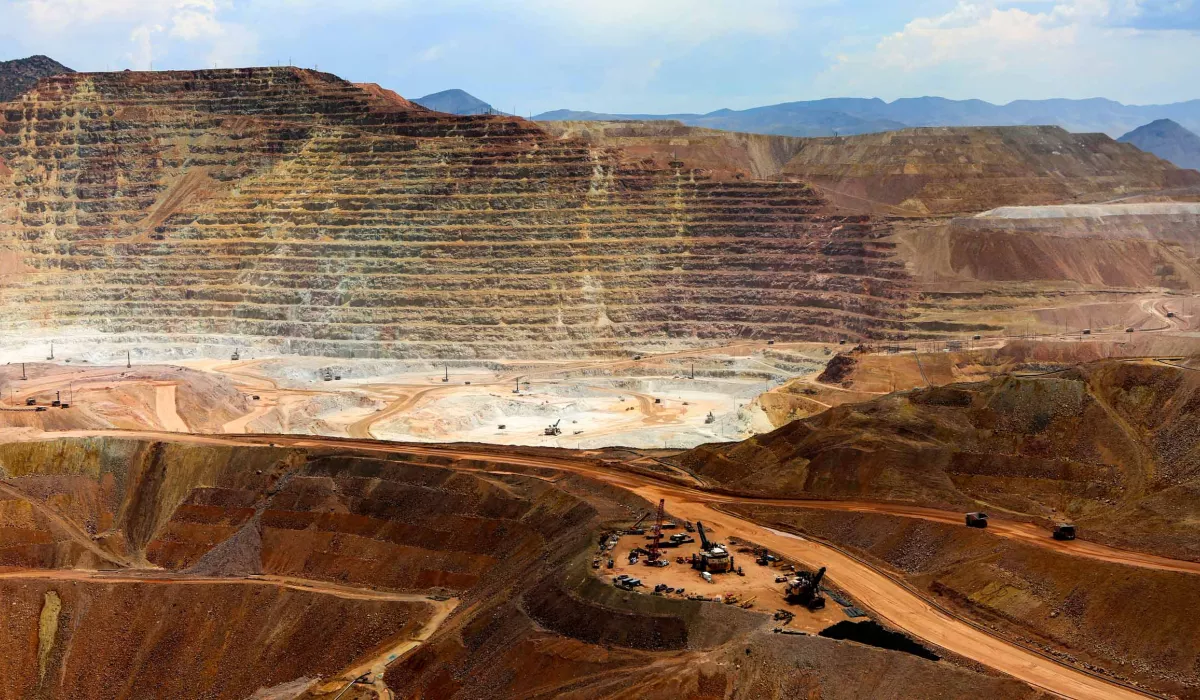 Red landscape of copper quarry mine