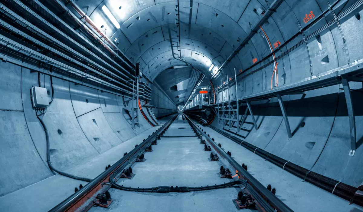 Interior of subway tunnel with monitoring equipment